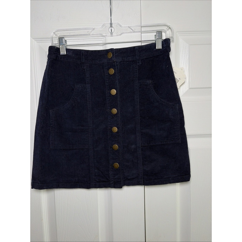 Altar'd State Corduroy Mini Skirt Womens Size L Navy Blue Button Front Boho 70s - Picture 2 of 4